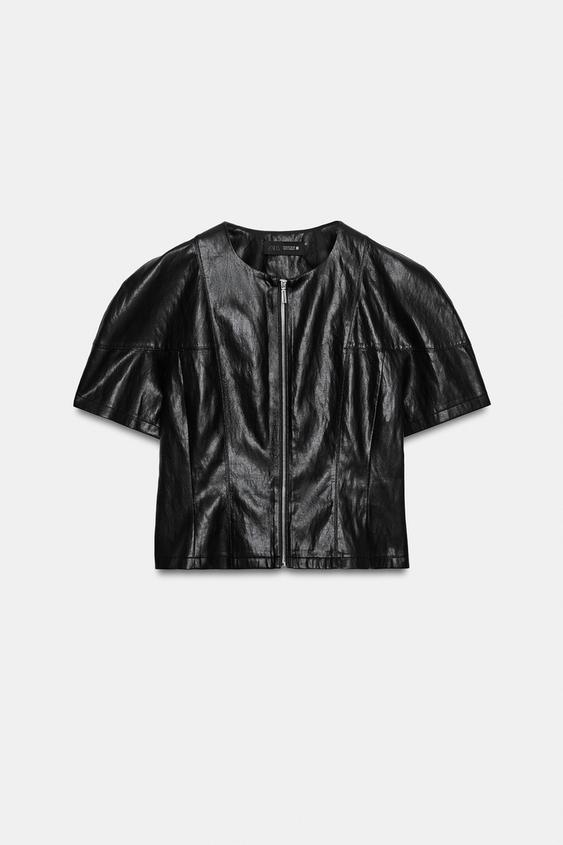 LEATHER-EFFECT CROP TOP - Black by Zara - Image 0