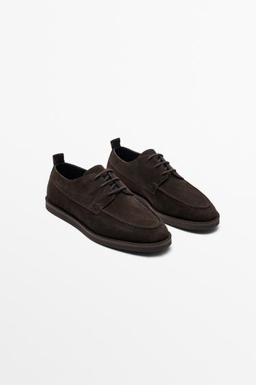 Stitched split suede leather shoe — Brown 2