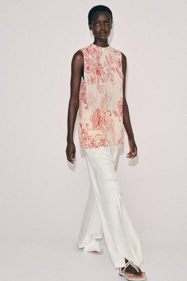 توب بنقشة ZW COLLECTION - خَام / أحمر الخاص بـ Zara