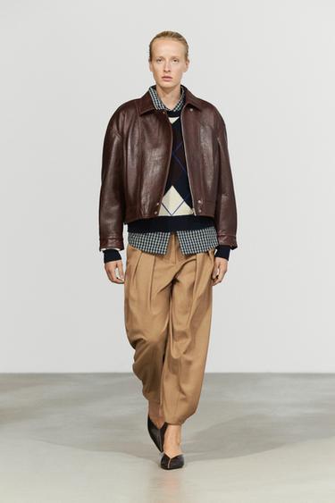 Zara Pleated nappa leather jacket - Brown - Image 0