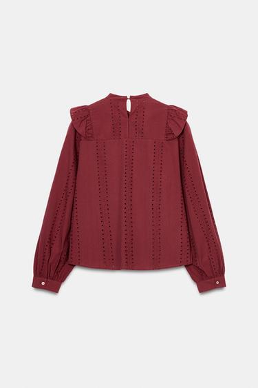 ROMANTIC BLOUSE WITH CUTWORK EMBROIDERY - Burgundy by Zara - Image 7