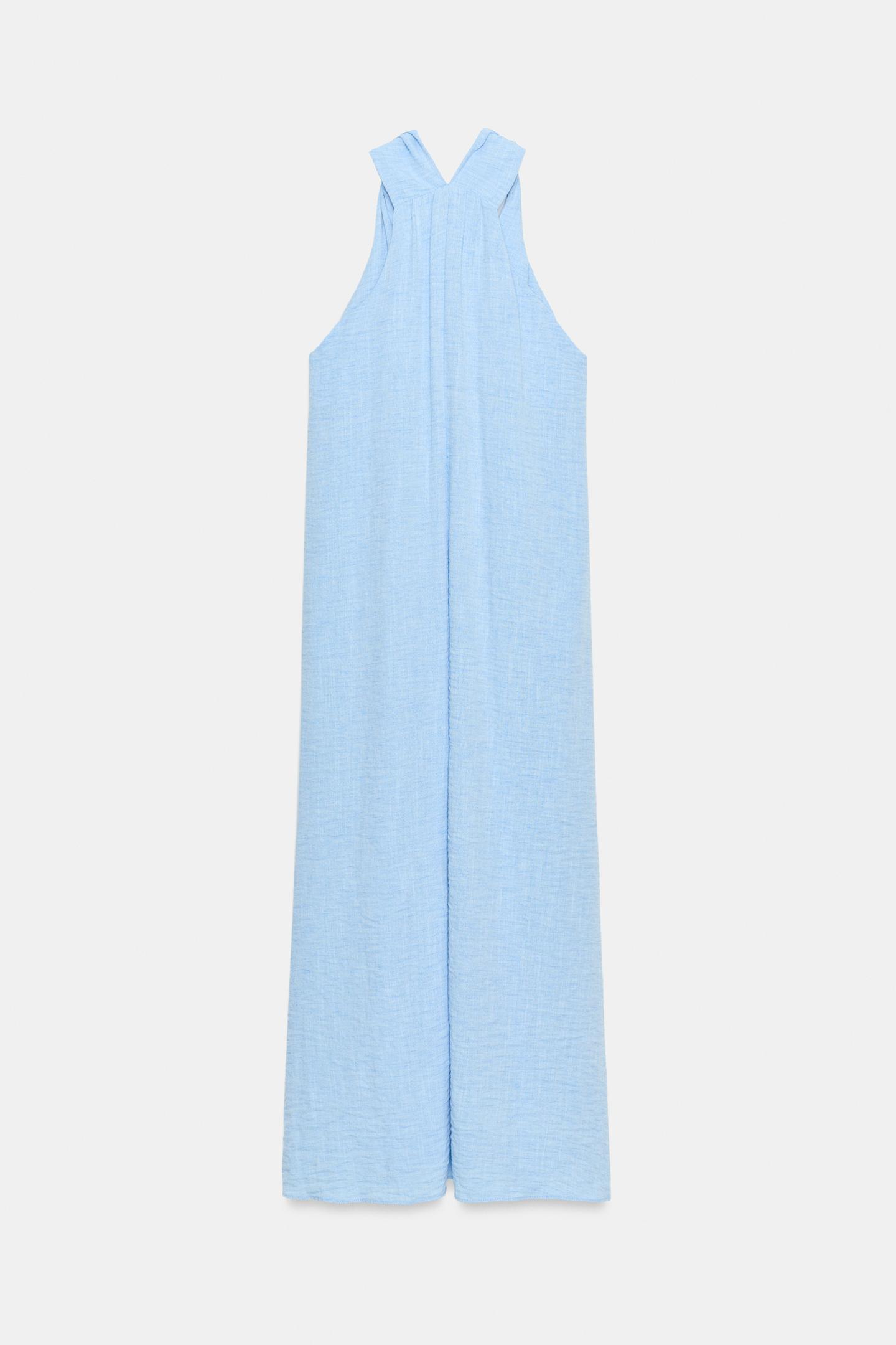 Женское платье Zara Twisted Shoulder Long, цвет: Светлый синий — фото 7