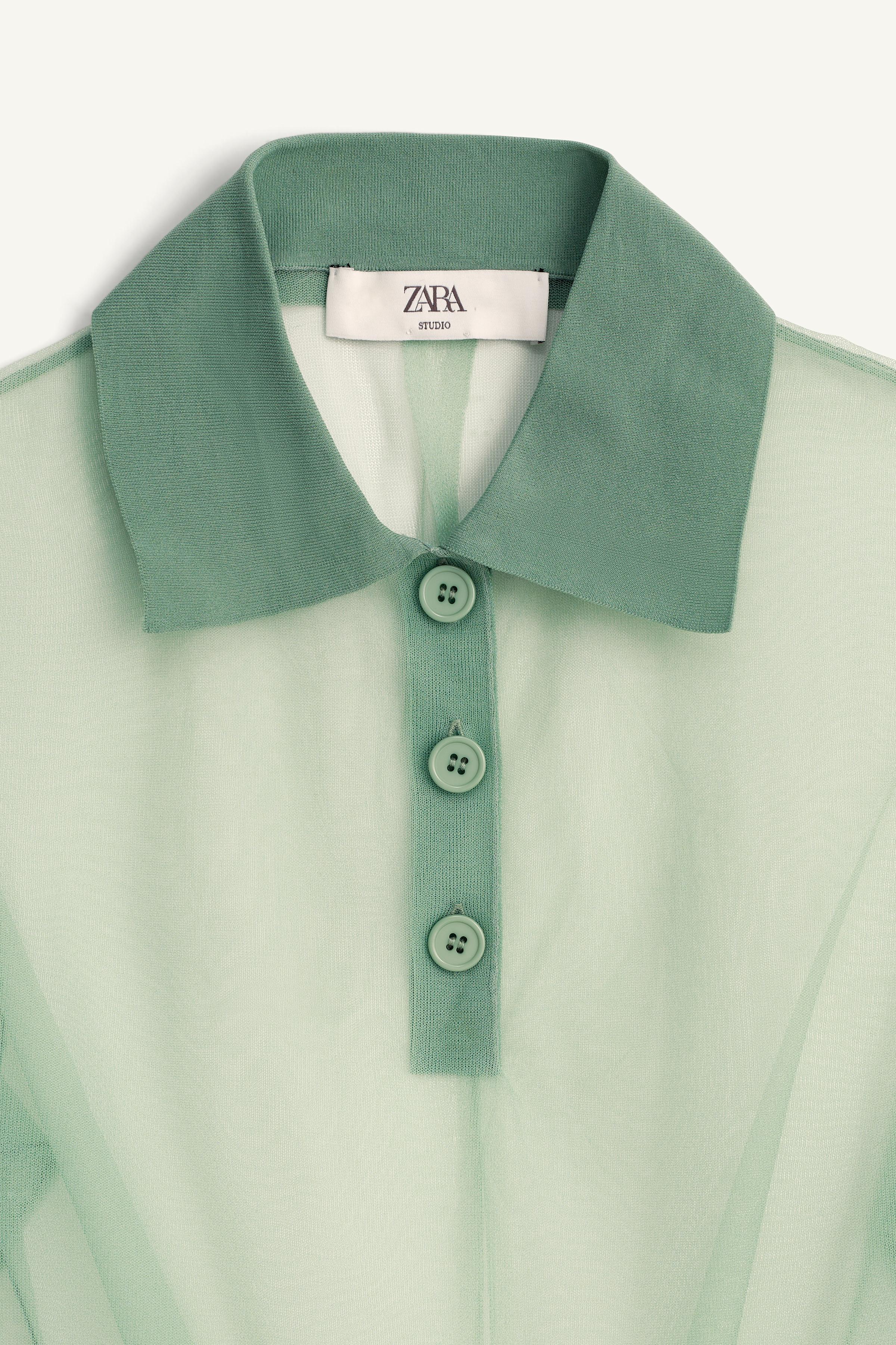 LIMITED EDITION SEMI-SHEER KNIT POLO SHIRT - Sea green | ZARA