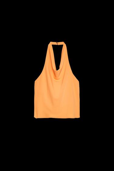 Zara SATIN HALTER TOP - Orange - Image 0