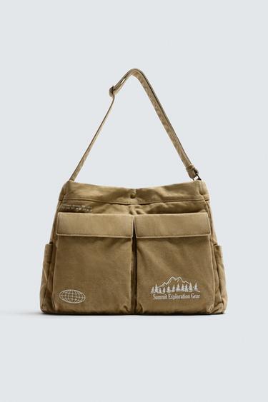 BOLSA DE OMBRO DE TECIDO - Marrom da Zara
