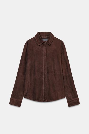 ZW COLLECTION LIMITED EDITION 100% SUEDE LEATHER OVERSHIRT - Brown by Zara