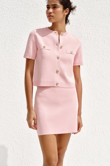 GILET EN MAILLE MANCHES COURTES - Rose pastel de Zara