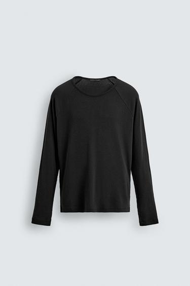 Zaras T-SHIRT MED LÄTTVIKTS RANGLANÄRMAR - Mörk antracit