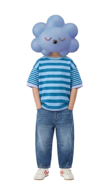 Zara STRIPED T-SHIRT - Blue