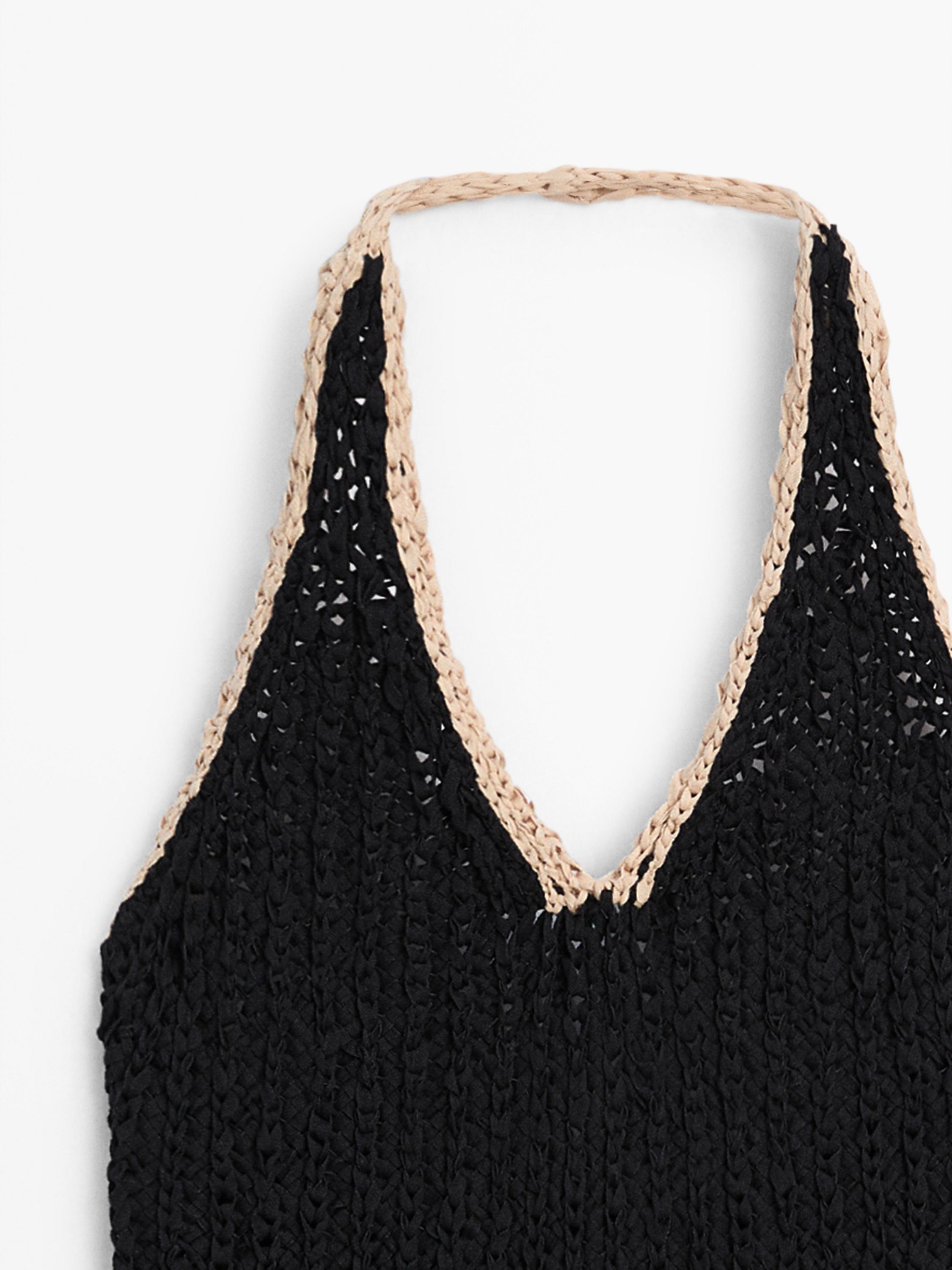 Contrast knit halter top