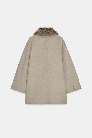 MANTEAU AVEC LAINE COL EFFET FOURRURE ZW COLLECTION - Marron clair de Zara - Image 7