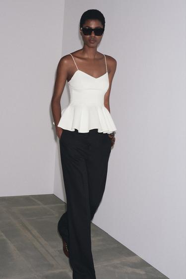 Zara INTERLOCK PEPLUM STRAPPY TOP - White - Image 0