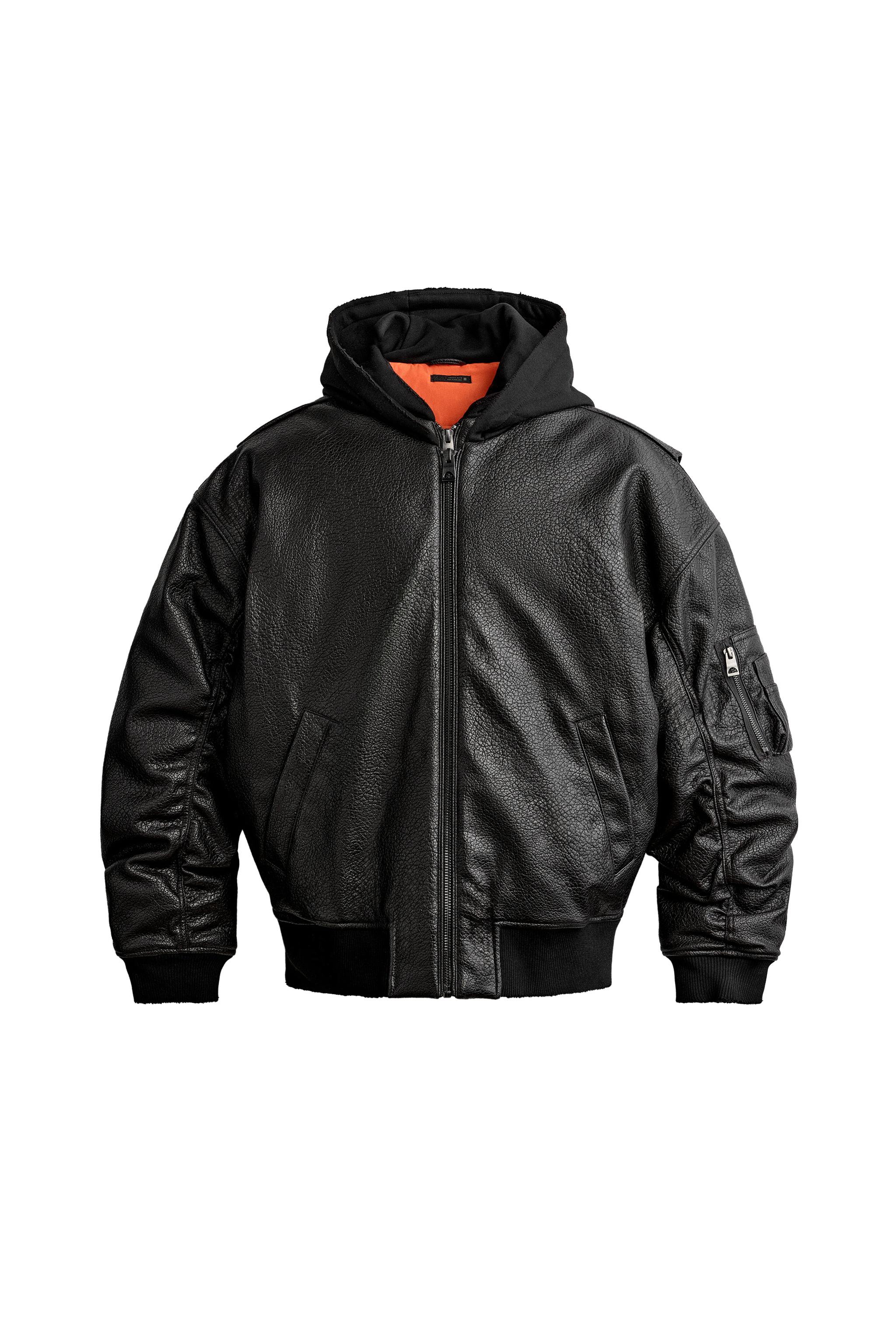 CAZADORA BOMBER EFECTO PIEL CAPUCHA COMBINADA