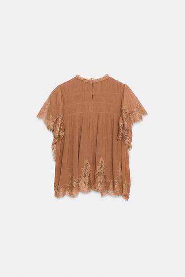 ZW COLLECTION LACE RUFFLE TOP - Brick by Zara - Image 2
