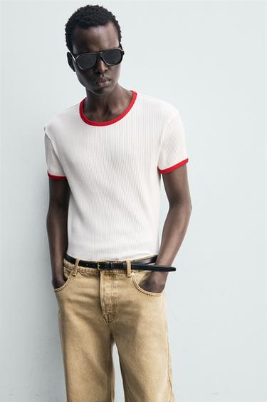 RIBBED T-SHIRT WITH CONTRAST PRINT - White by Zara - Image 5