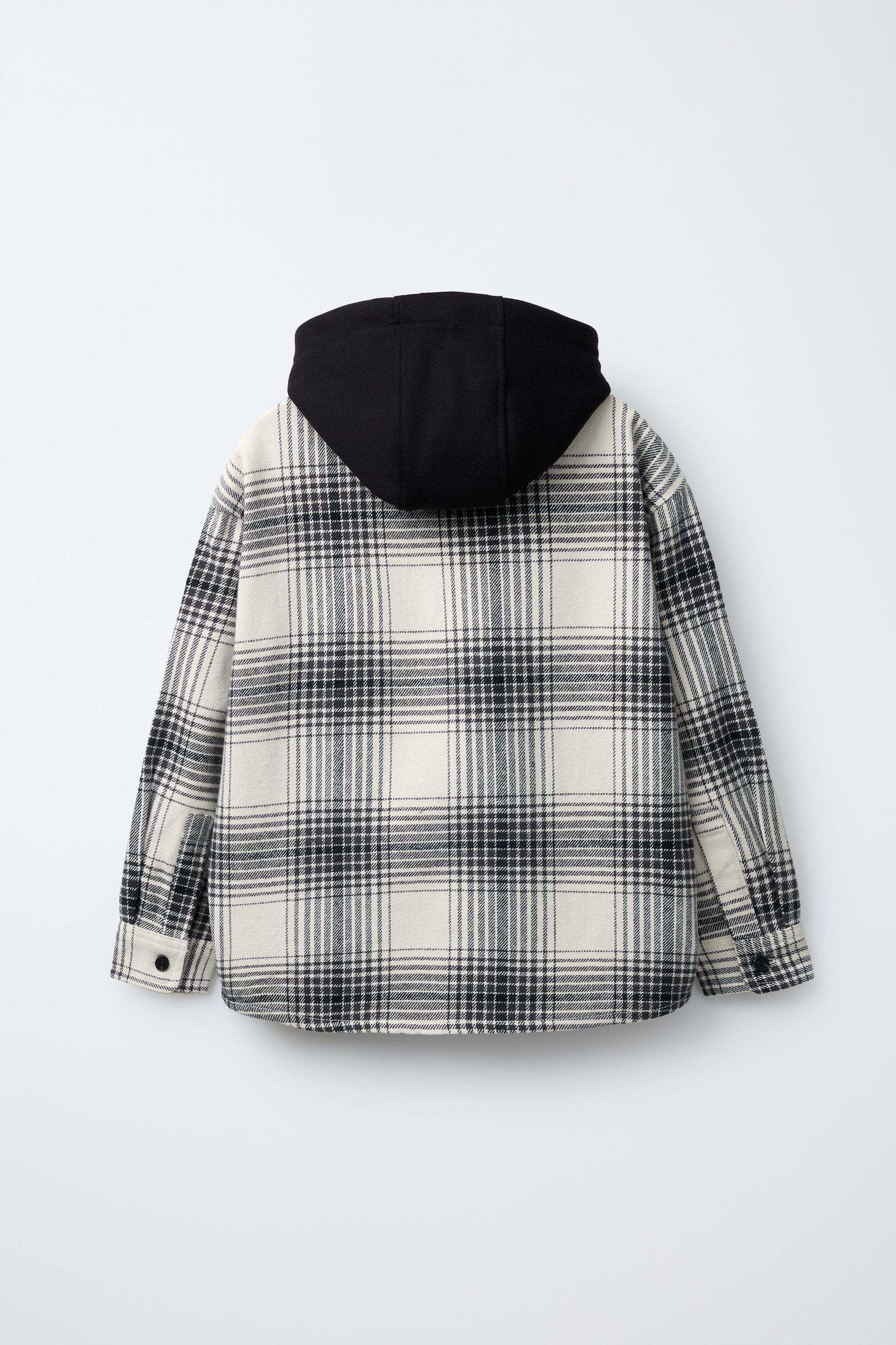 PLAID OVERSHIRT WITH REMOVABLE FLEECE HOODIE - Ecru | ZARA United