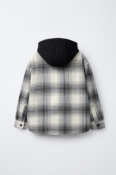 CHECK OVERSHIRT WITH DETACHABLE FLEECE HOODIE - Ecru by Zara - Image 2