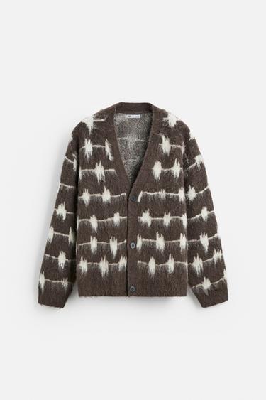 BRUSHED JACQUARD CARDIGAN - Taupe grey by Zara