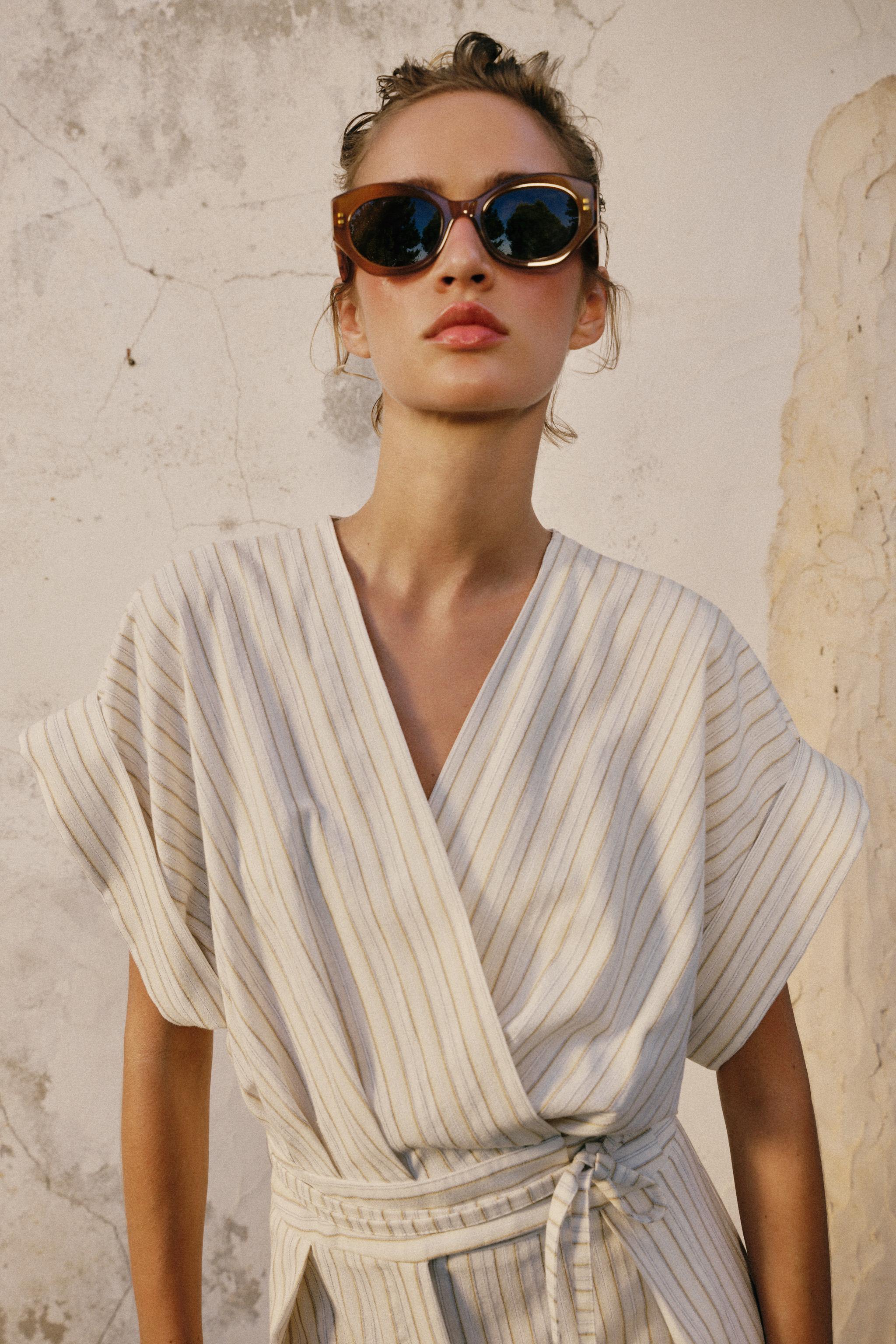 STRIPED BELTED JUMPSUIT