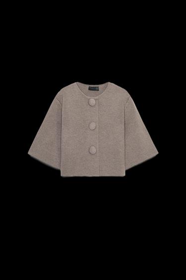 COVERED BUTTON KNIT CARDIGAN - Brown / Taupe by Zara - Image 0