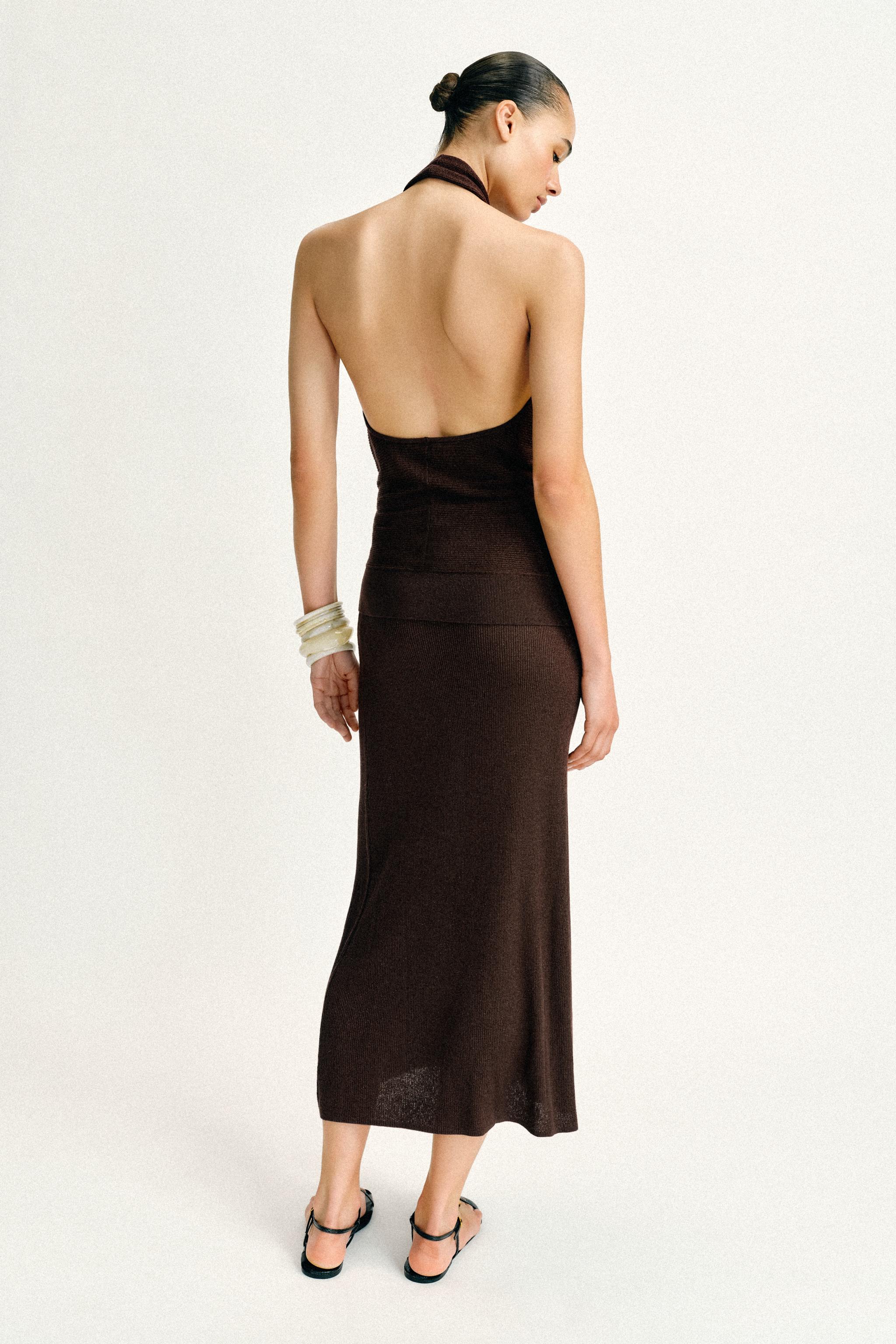 METALLIC THREAD RIB KNIT MIDI SKIRT