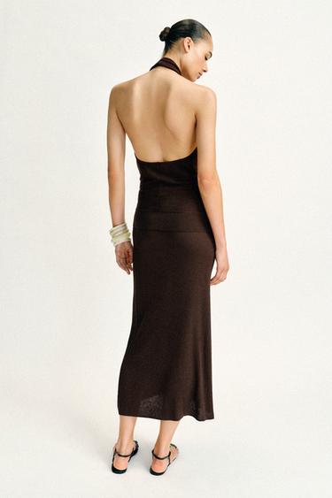 JUPE MI-LONGUE EN MAILLE CÔTELÉE À FIL MÉTALLISÉ - Marron de Zara - Image 5