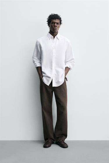 РИЗА REGULAR FIT ОТ ПАМУК И ЛЕН - Бял от Zara