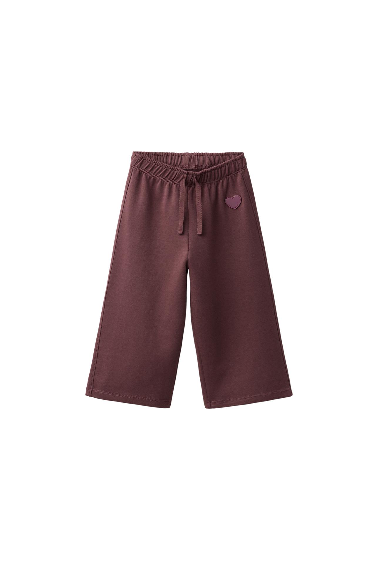 HEART INTERLOCK WIDE LEG PLUSH PANTS — Chocolate