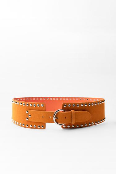 KOŽENÝ OPASEK S CVOČKY - Oranžová od Zara