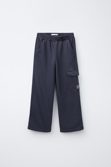 FLEECE CARGO PANTS WITH LABEL — Blue / Gray 1