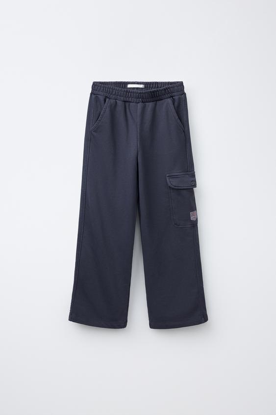 PLUSH CARGO TROUSERS WITH LABEL - Blue / Grey by Zara - Image 0