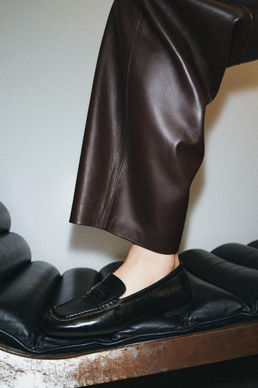 LEATHER LOAFERS WITH SQUARE TOE - Black by Zara