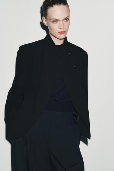 BLAZER GOLA ALTA COM BOTÕES ZW COLLECTION - Preto da Zara