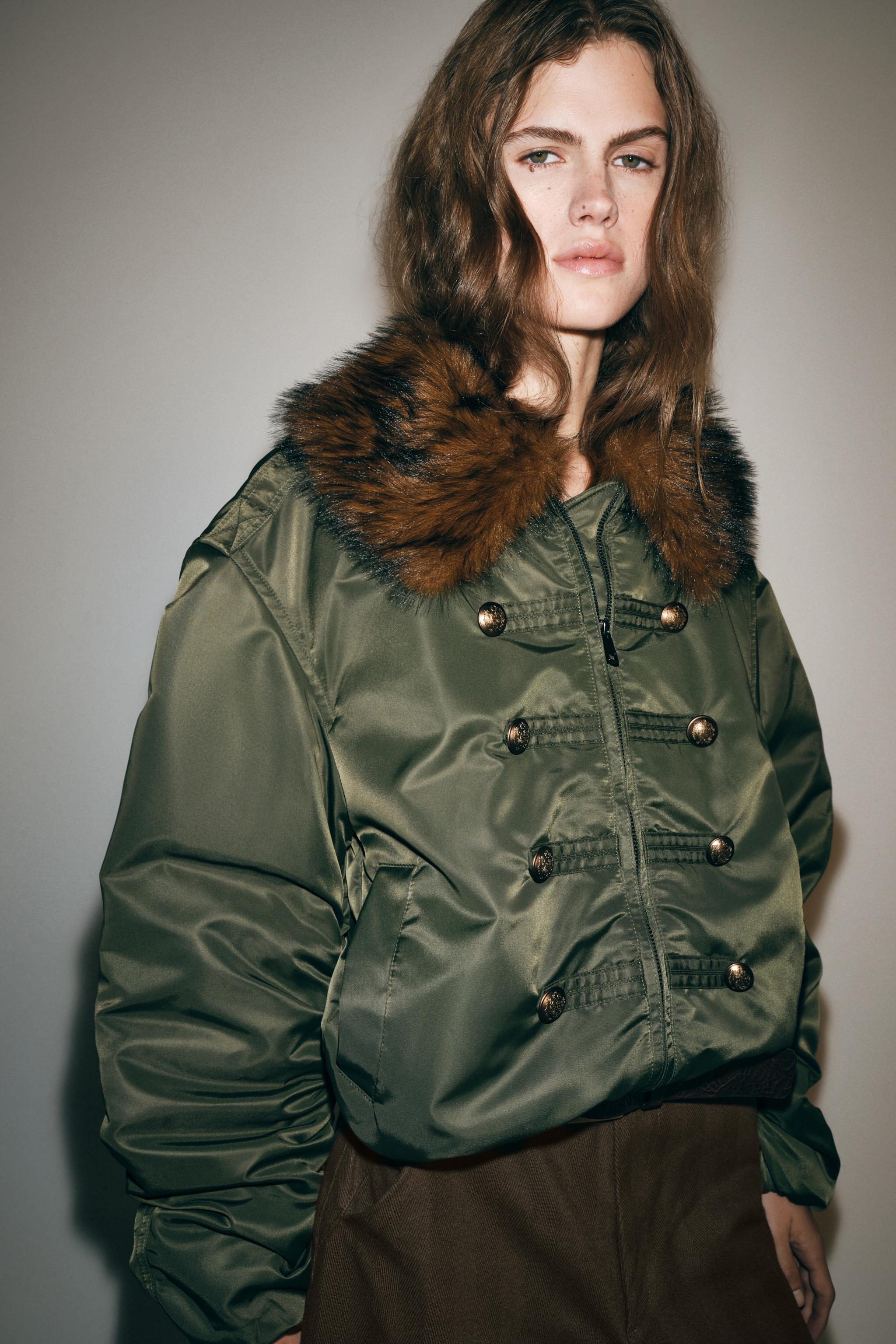NYLON BOMBER JACKET WITH FAUX FUR COLLAR ZW COLLECTION