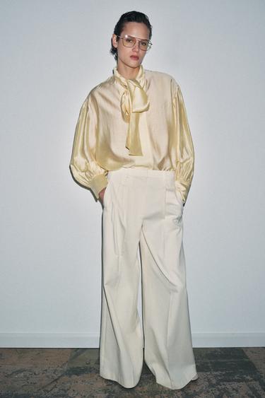 ZW COLLECTION SATIN SHIRT WITH TIES - Yellow by Zara - Image 4