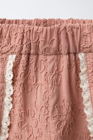 LACE TRIM EMBROIDERED FLORAL BERMUDA SHORTS - Clay by Zara - Image 2