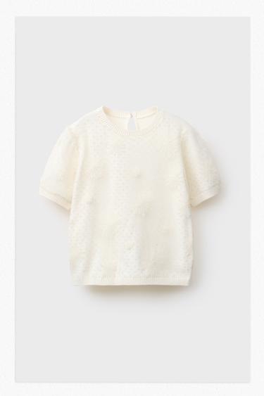 CAMISETA PUNTO TUL FLORES - Crudo de Zara