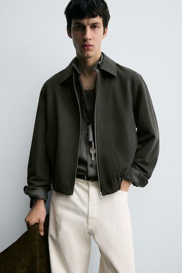 VESTE STRUCTURÉE EN TWILL - Vert gris de Zara - Image 4