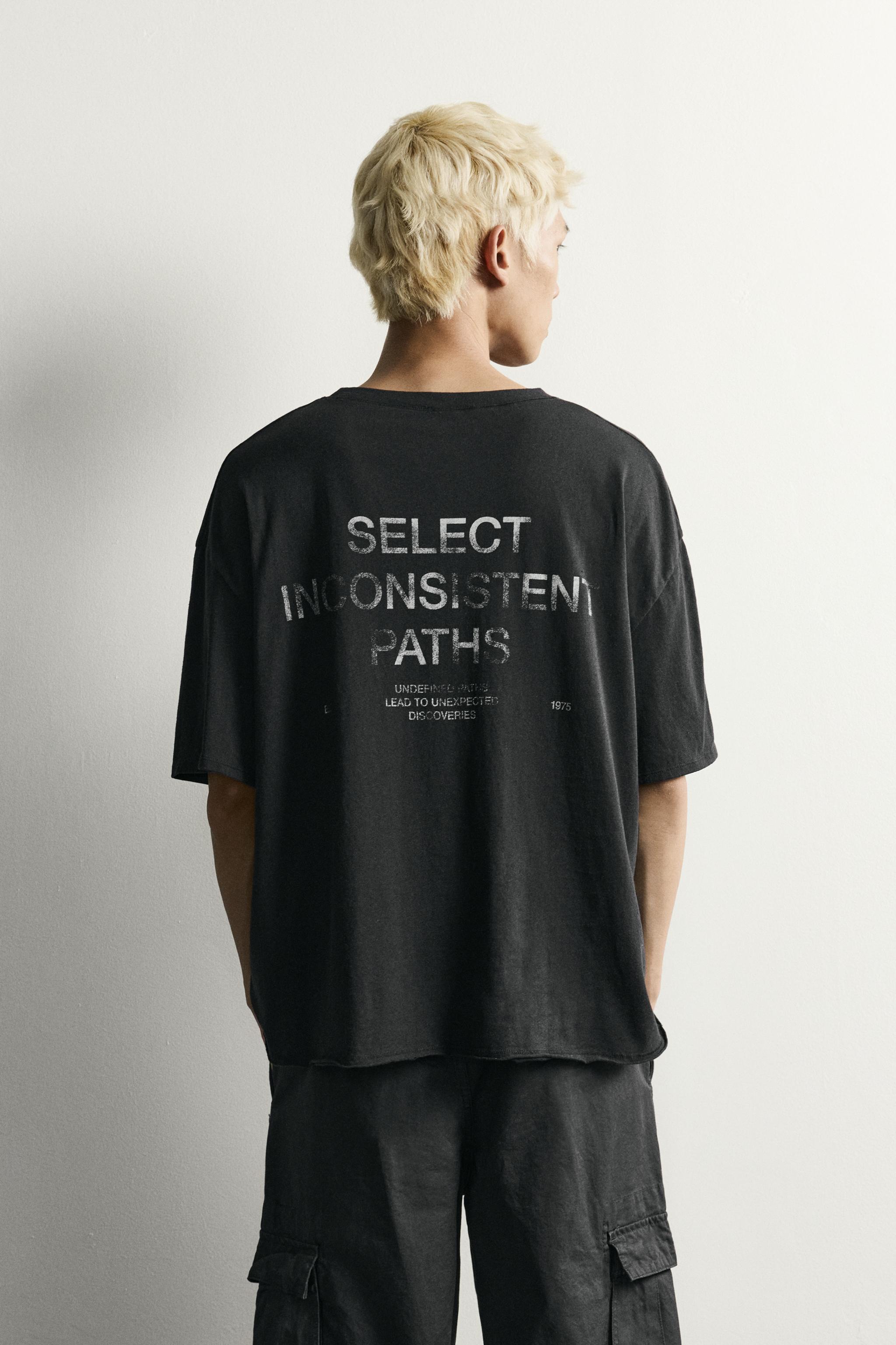 Zara YIKAMA EFEKTLİ YAZILI RELAXED FIT T-SHIRT görsel 3
