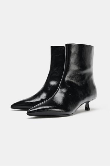 FAUX-PATENT KITTEN HEEL ANKLE BOOTS - Black by Zara