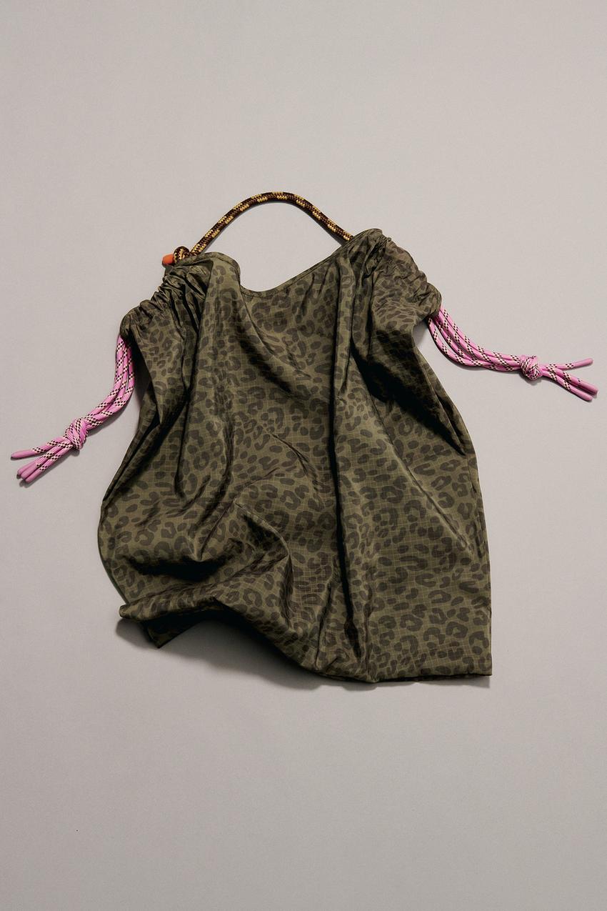 Borsa A Tracolla Grande In Tela Di Cotone Con Stampa Leopardata, Marrone, Donna, TrendsBlue