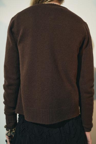 100% WOOL BASIC CARDIGAN - Brown by Zara - Image 3