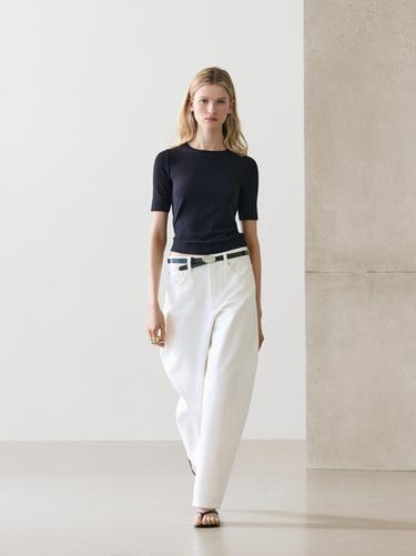 Zara Cotton blend T-shirt - Navy blue - Image 0