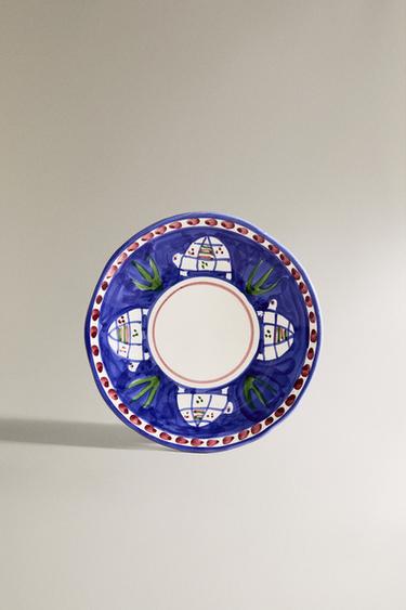 PAINTED CERAMIC DESSERT PLATE - Blue by Zara