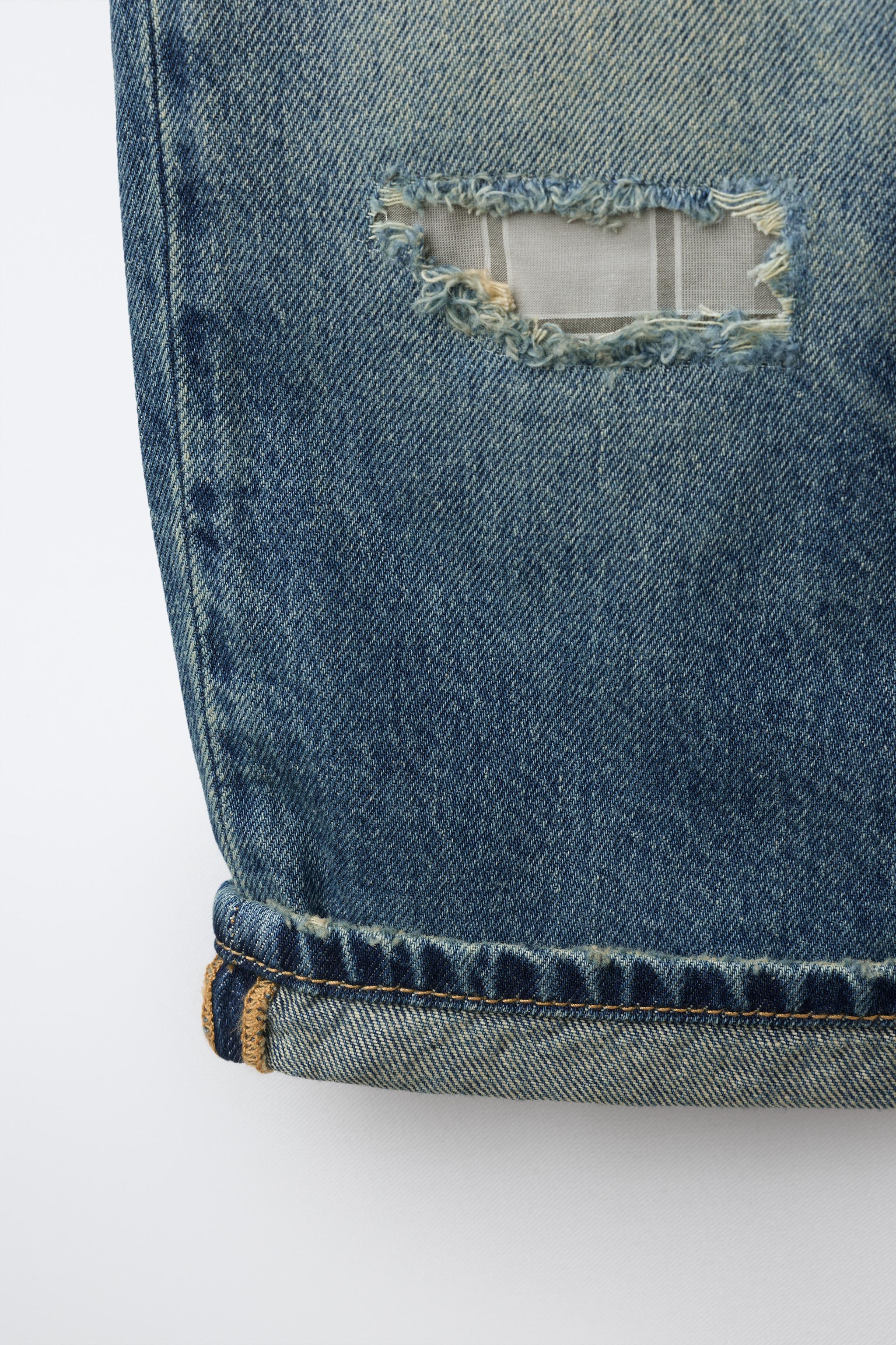 ダメージ加工ワイドレッグデニムパンツ - ミディアムブルー | ZARA