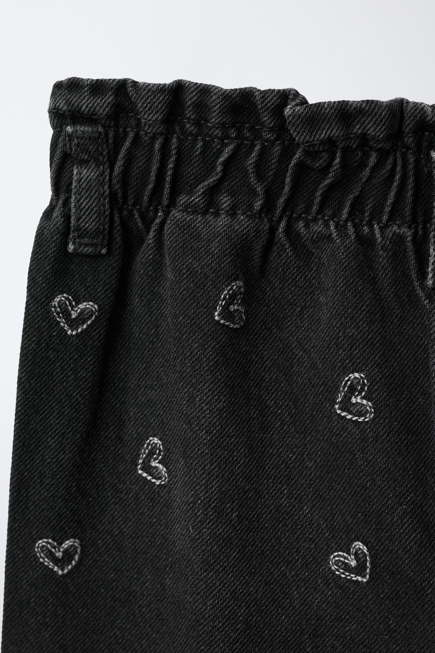 Детские джинсы Zara Embroidered Heart Baggy Paperbag, цвет: Чёрный — фото 5