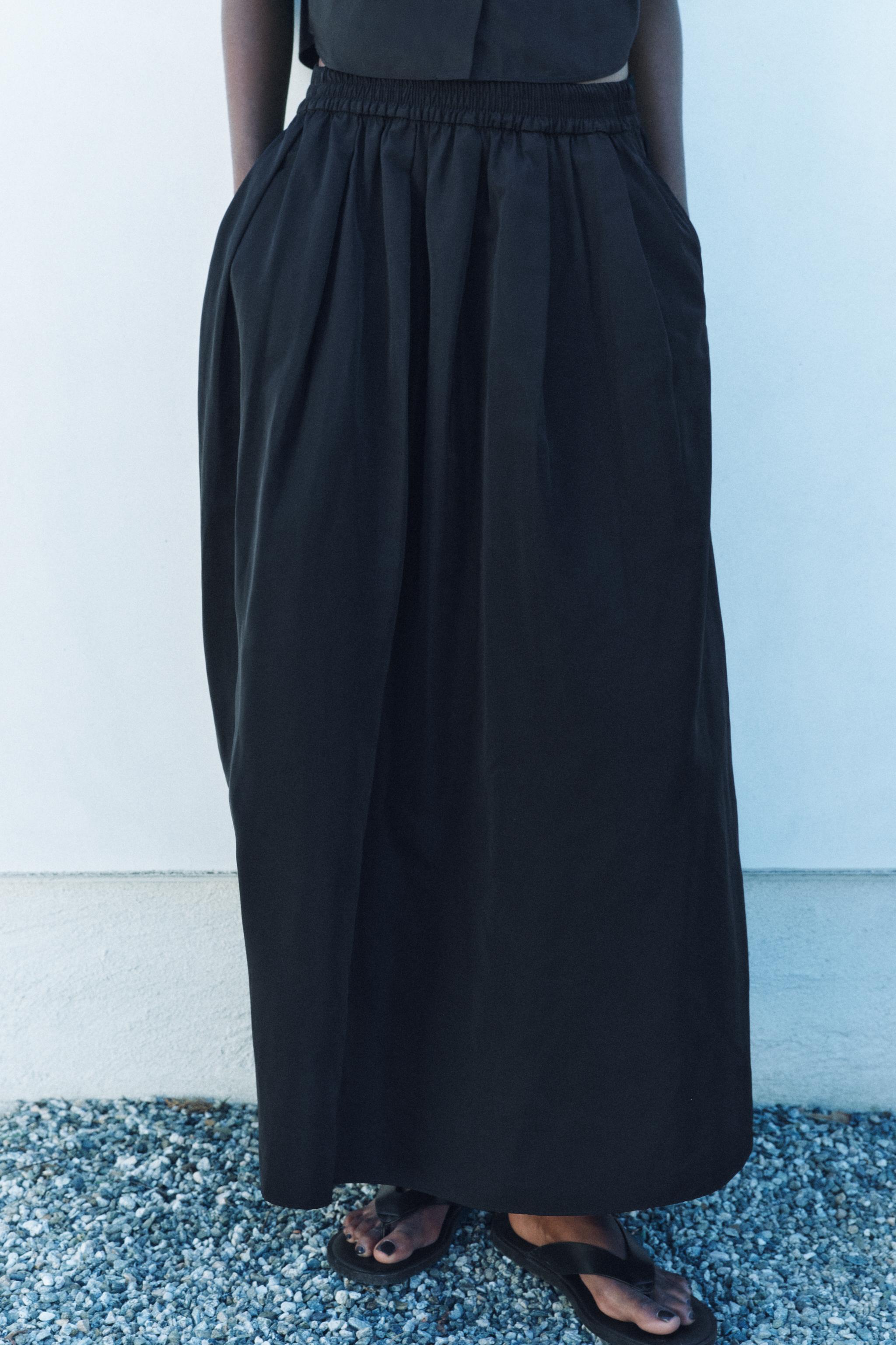 Zara Full Midi Skirt Zw Collection Black Women