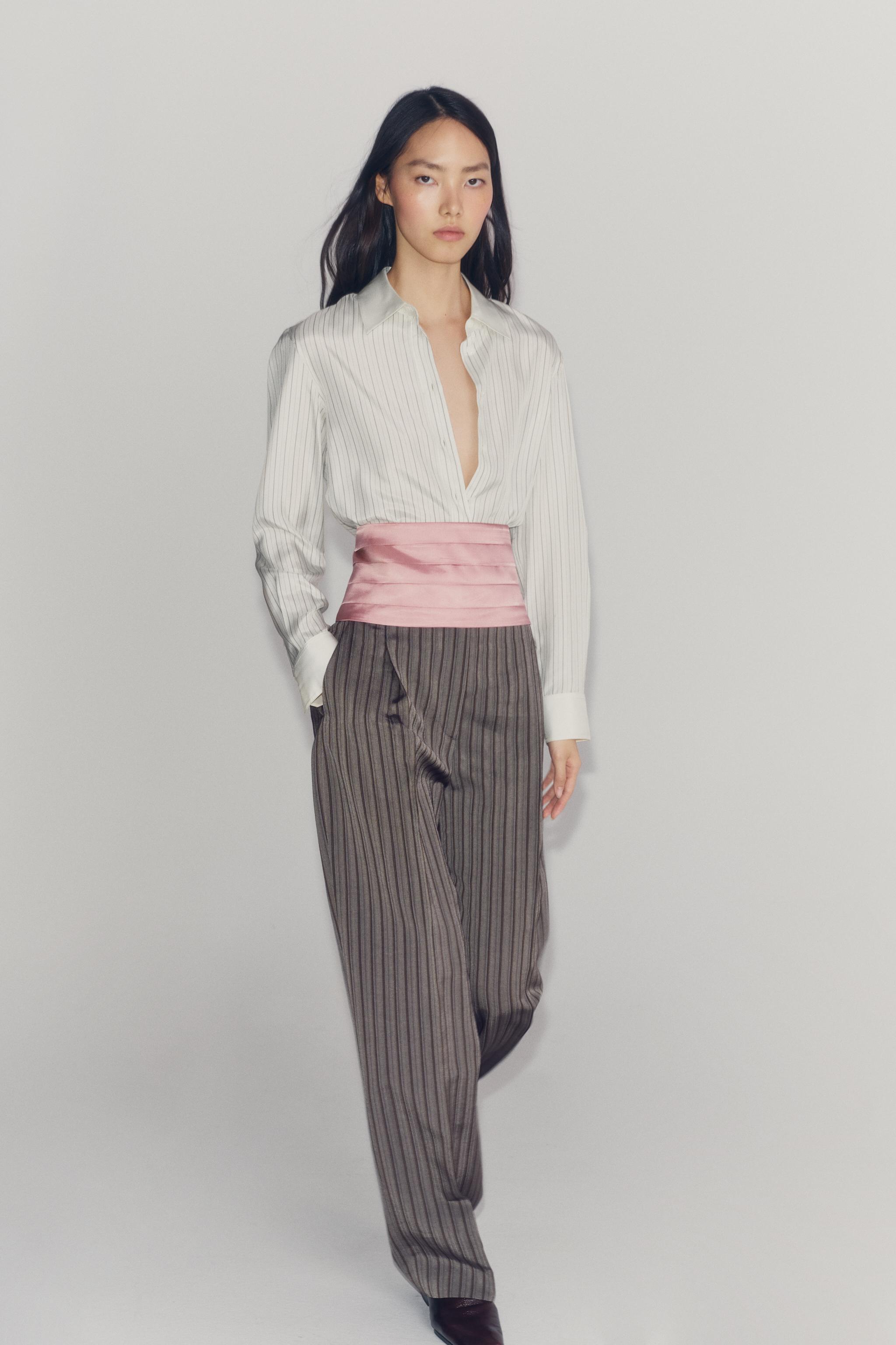 Zara ZW COLLECTION ÇİZGİLİ PENSLİ PANTOLON görsel 3