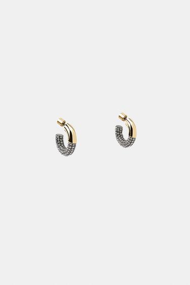 RHINESTONE HOOP EARRINGS - Golden by Zara - Image 3