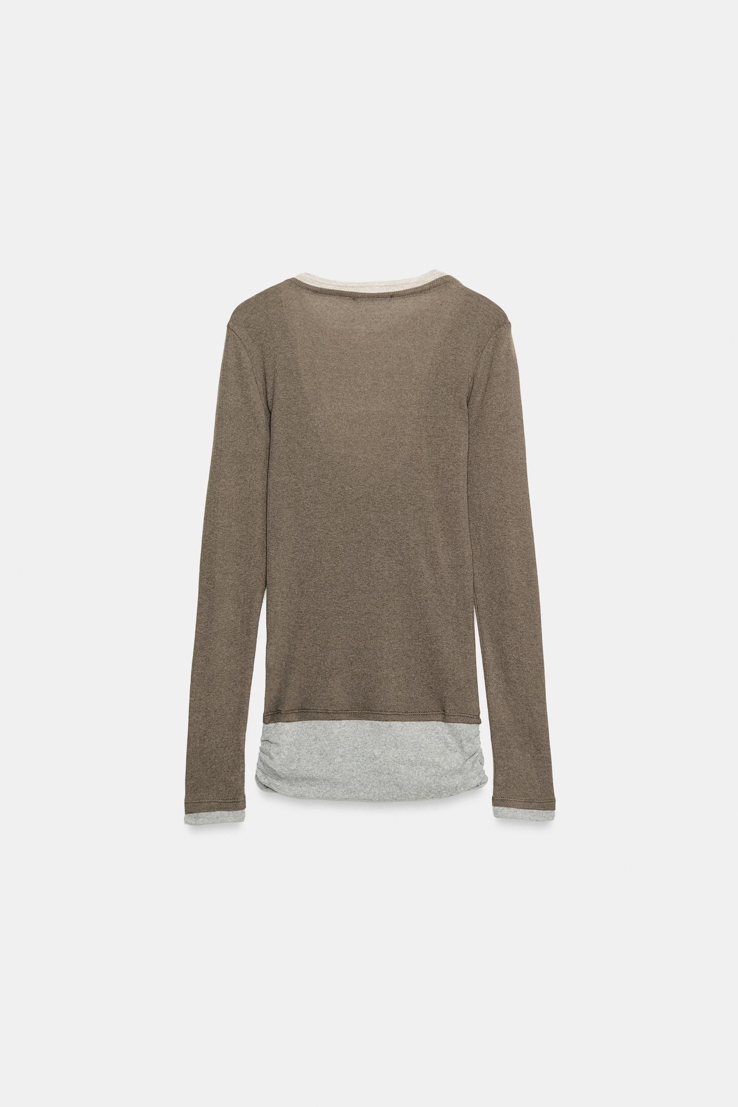 Женская футболка Zara Triple Layer Mock Neck, цвет: Хаки — фото 7